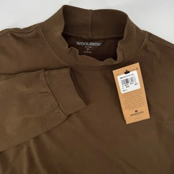 Woolrich First Fork Mock Neck Large Wood Brown Long Sleeve Cotton Shirt 8089 - Picture 1 of 6